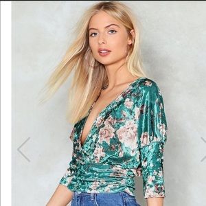 Teal Floral Crushed Velvet Top